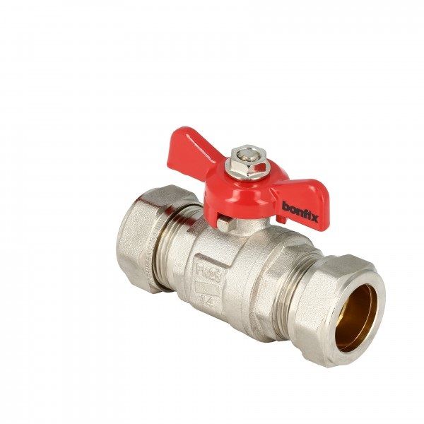 BONFIX Kogelkraan 2 x 28 mm knel met vlinder- rode vlindergreep -PN25